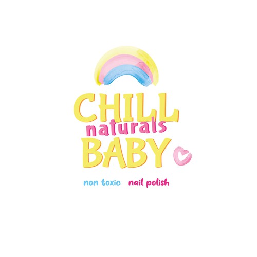Kids label with the title ''CHILL BABY NATURALS' luxury natural non toxic nail polish bottle label appeal parents/young child'
