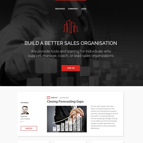 Black website with the title 'Website redesign for professional association'
