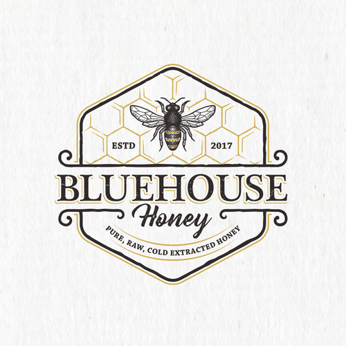 Bee design with the title 'Bluehouse Honey'