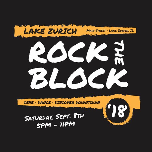 Poster logo with the title 'Rock the Block'