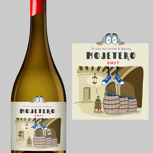 Hand-drawn design with the title 'Private wine 'Mojetero' label design'