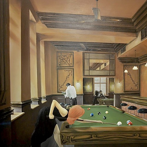 Wall artwork with the title 'Wall concept for billiard club'