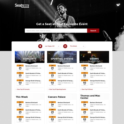Internet website with the title 'Home Page for Seats.com'