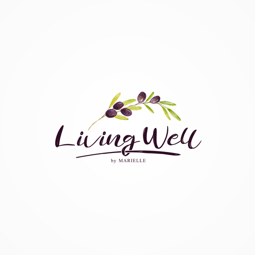 Olive oil logo with the title 'Living well by Marielle'