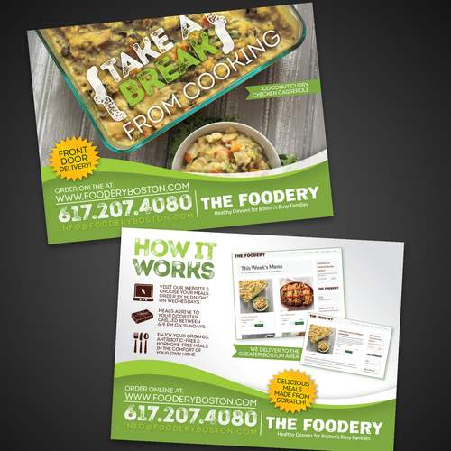 Direct mail design with the title 'Postcard concept for The Foodery'