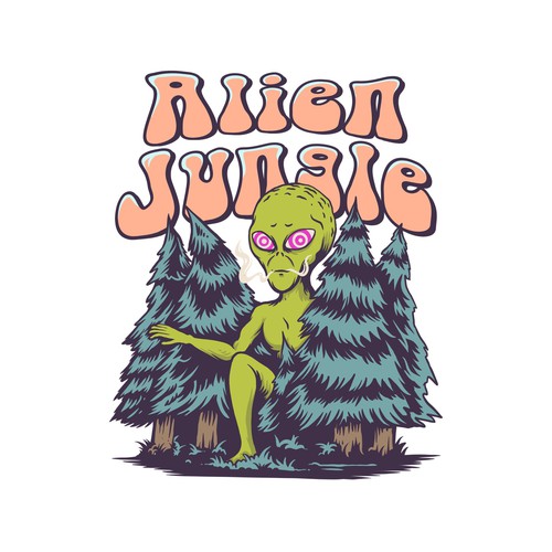 Alien logo with the title 'Trippy Logo Concept for Alien Jungle'