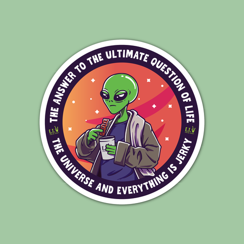 Galaxy design with the title 'ET Fresh Jerky Sticker'
