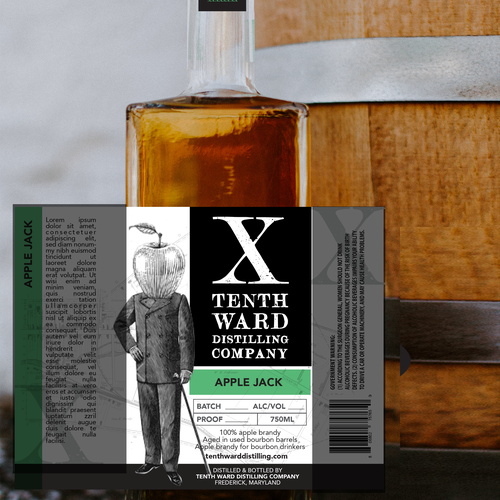 Brand packaging with the title 'Label Design for Tenth Ward Distilling Co'
