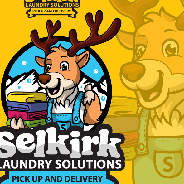 Cartoon lip gloss logo with the title 'Wash & fold laundry service, pick up and delivery. Mountain ski town, rural surrounding'