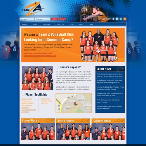 Team website with the title 'Team Z Volleyball'