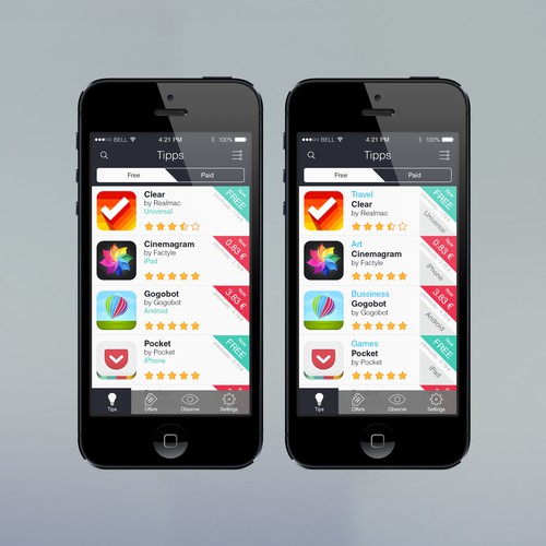 IPhone design with the title 'App Design for iOS-Searchengine'