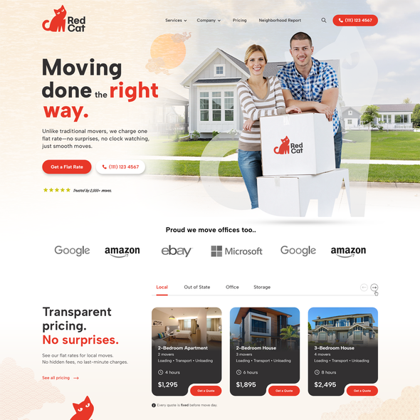 Red design with the title 'Homepage design for Red Cat. A brand built to be remembered.'