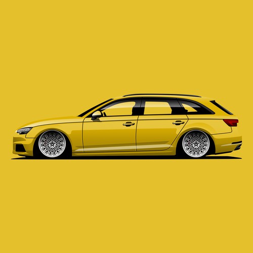 Automotive illustration with the title 'Audi RS4 Illustration for Awlest Wheels.'