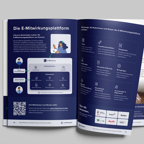 Profile design with the title 'Brochure for Digital software platform called E-Mitwirkung from Konova - Broschüre für digitale Softwareplattform für Städte'