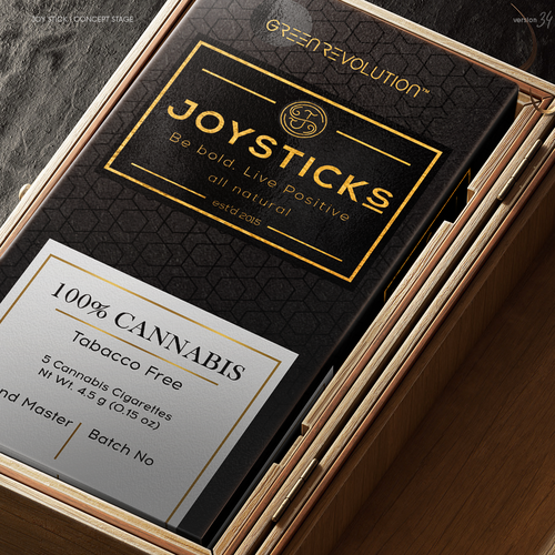 Cannabis packaging with the title 'Luxury handmade cannabis joints, packaging design'