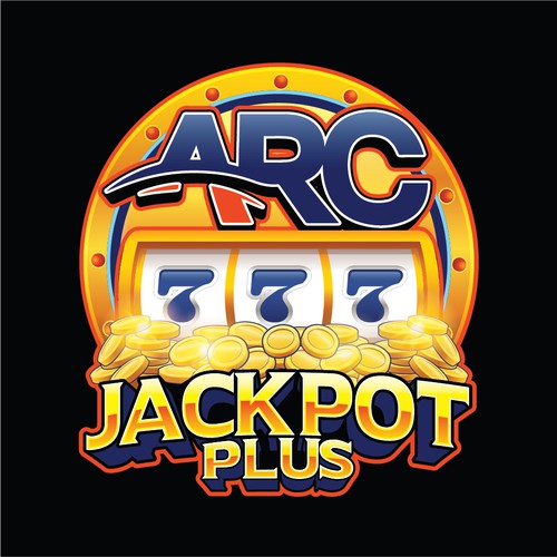 Slot machine design with the title 'ARC's Jackpot Plus Loyalty Program Logo'