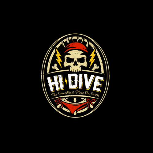 Pirate logo with the title 'Skull and pirate concept for Hi-Dive Bar'