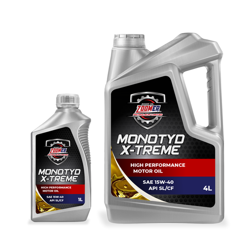 Oil label with the title 'HIGH PERFORMANCE MOTOR OIL'