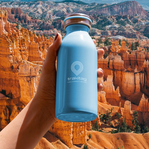 Map logo with the title 'Minimal Logo Design for trakitag, an oudoor tech company.'