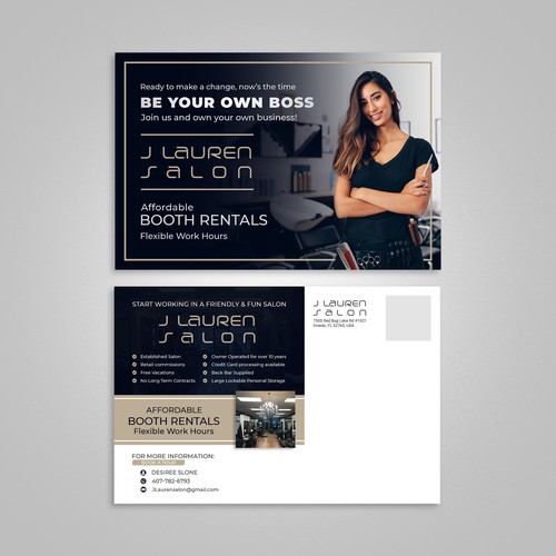 Stylist design with the title 'Postcard Design for a Salon Group'