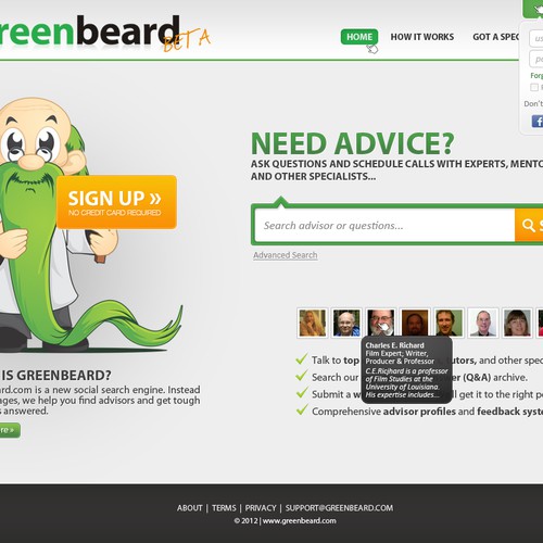 Search engine design with the title 'Greenbeard.com is moving to Silicon Valley -- needs an awesome design!'