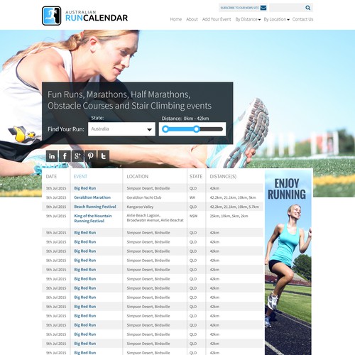 Course website with the title 'Run Calendar Website Design'