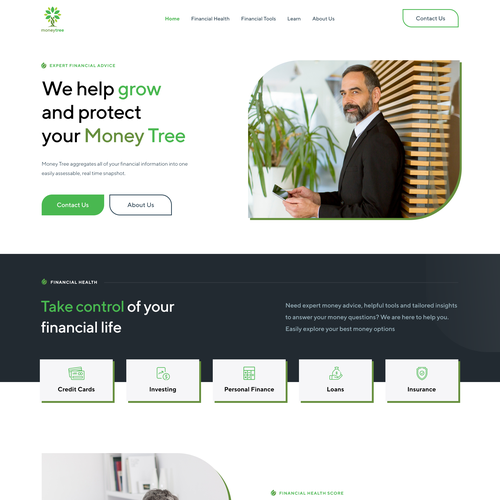 Green website with the title 'Modern Design for a Financial Advisory Website'