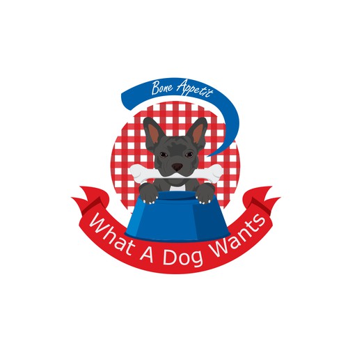 Pet food logo with the title 'What a dog wants'