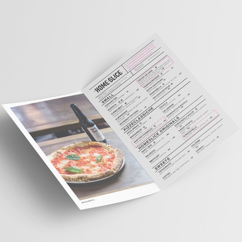 Type design with the title 'HOME SLICE takeout menu'