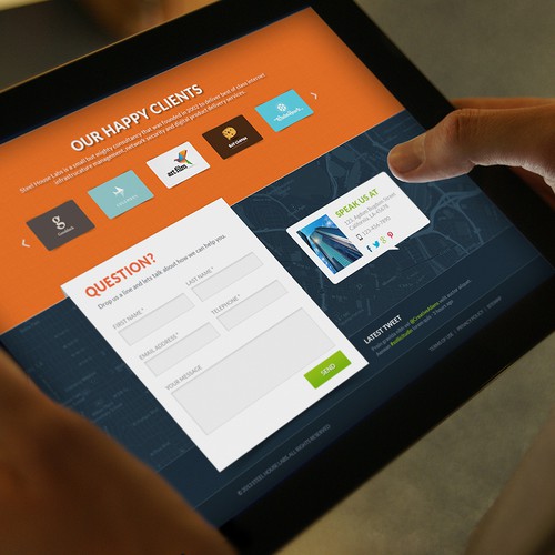 Contact design with the title 'website design for Steel House Labs'