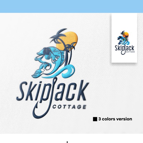 Hotel brand with the title 'Logo design with skipjack mascot for vacation rental business'