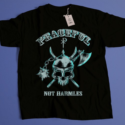 Axe design with the title 'peaceful not harmles '