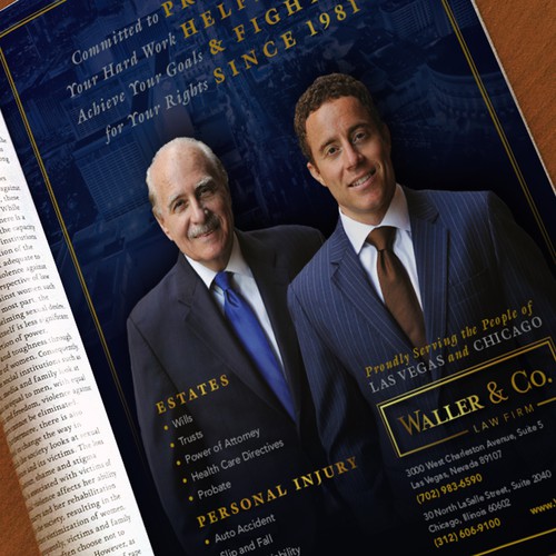 Legal design with the title 'Print Ad for Established Law Firm'
