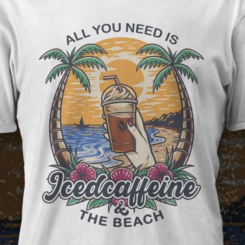 Summer t-shirt with the title 'All you need is Icedcaffeine & The Beach'