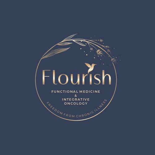 Botanical logo with the title 'Flourish – Elegant Medical & Holistic Health Brand Identity'