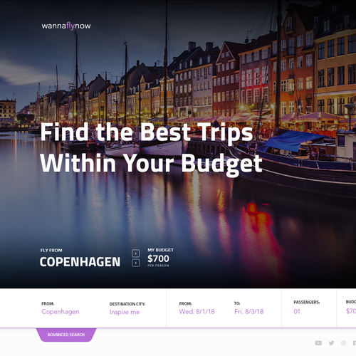 Flight design with the title 'Travel website design'