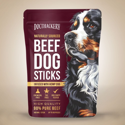 Dog treat packaging with the title 'Modern packaging design concept for dog sticks'