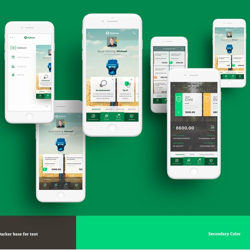 Bank design with the title 'contest won, a design for banking app'