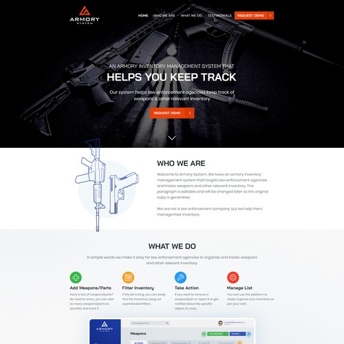 Easy-to-use website with the title 'Home Page of Armory System'