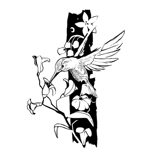 Floral t-shirt with the title 'Hummingbird & Flowers'