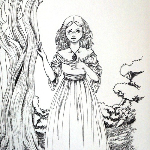 Storybook artwork with the title 'Character design for a childrens book.'