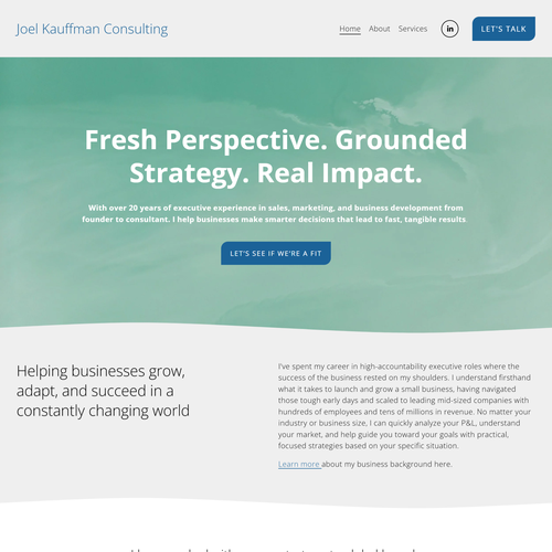 Website with the title 'Joel Kauffman Consulting'