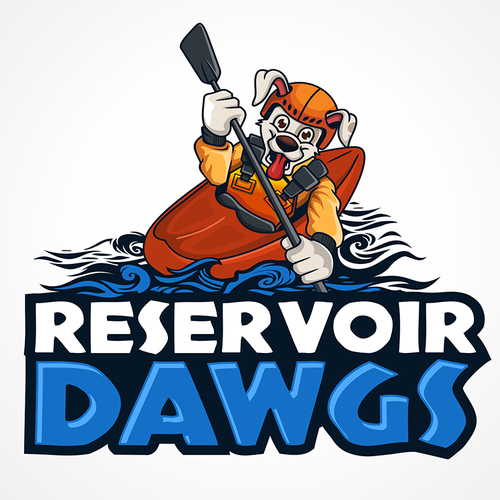 River logo with the title 'I need a bold eye catching sign that you can't miss for Reservoir Dawgs kayak rentals'