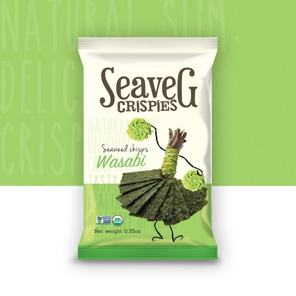 Seaweed design with the title 'Seaveg Crispies'