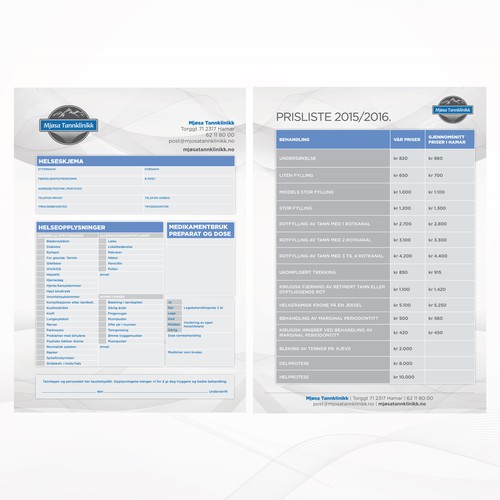 Table design with the title 'Price List & Health Sheet Design '