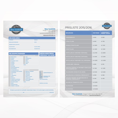 List design with the title 'Price List & Health Sheet Design '