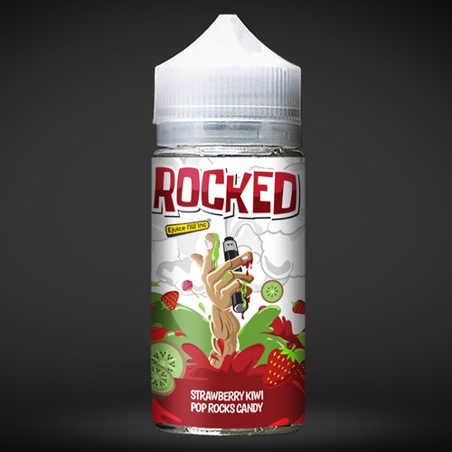 Fruit label with the title 'Rocked e-liquid'