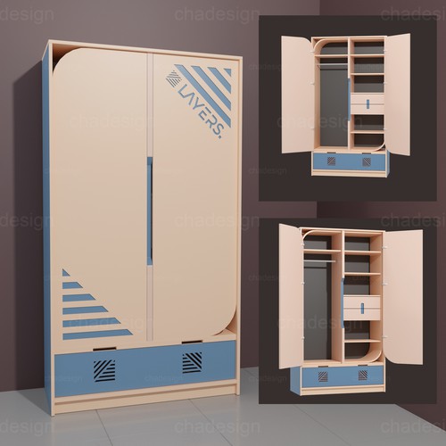Closet design with the title '3D Birch Plywood 2-Doors Closet'
