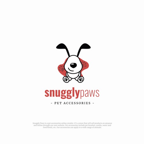 Dog paw logo with the title 'Snuggly Paws - Pet Accessories'