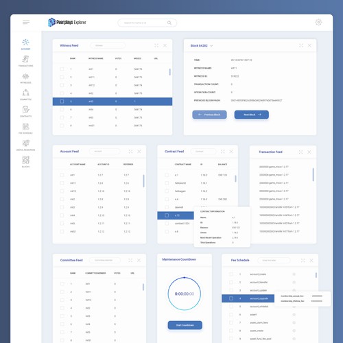 Table design with the title 'Peerplays Explorer'